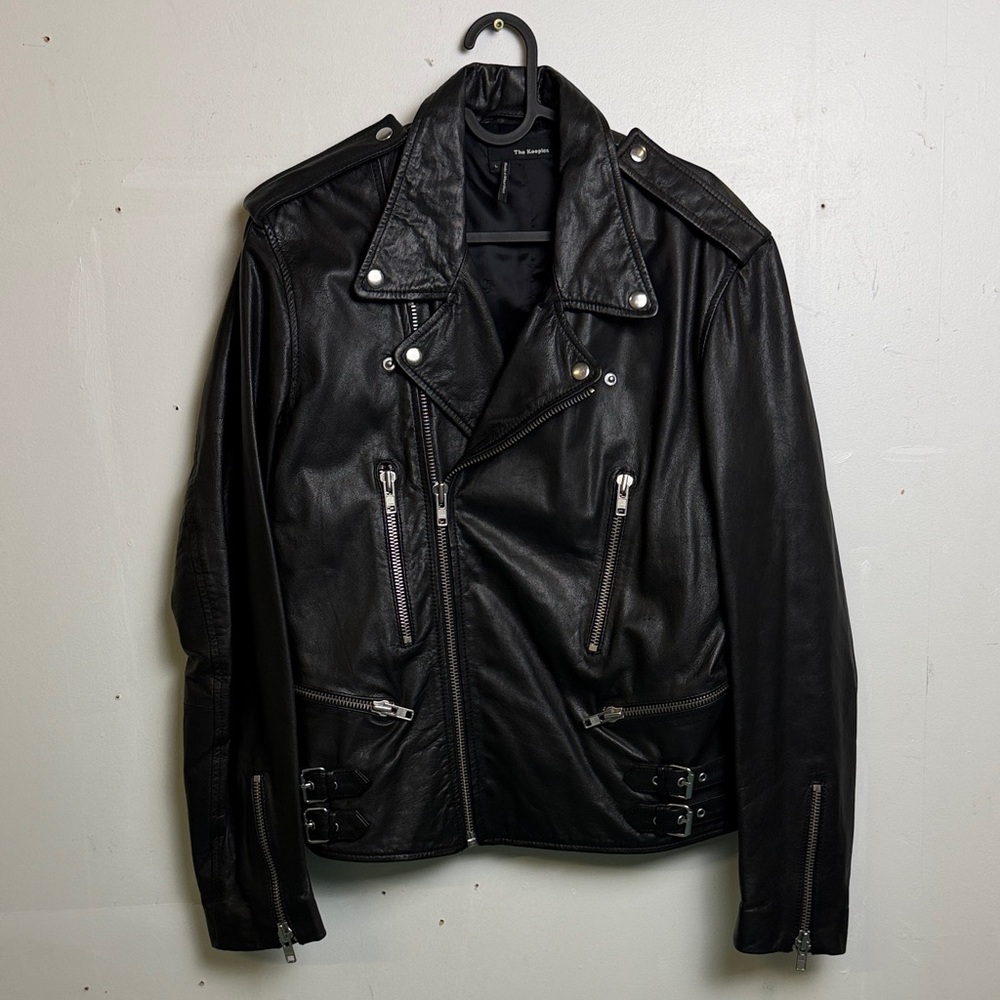 The Kooples Black Leather Moto Jacket with Silver Hardware